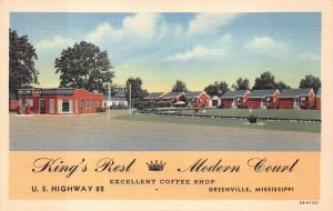 KING'S REST MODERN COURT U.S. HIGHWAY 82 GREENVILLE MISSISSIPPI POSTCARD (1940s)