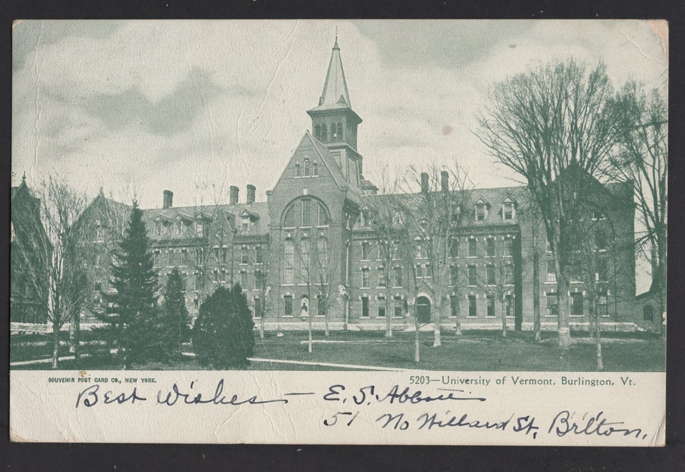 Vermont BURLINGTON University of Vermont by Souvenir Post Card Co. pm1905 Und/B United States