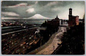 Tacoma Washington c1910 Postcard The Half Moon Railroad Yard Train Cars