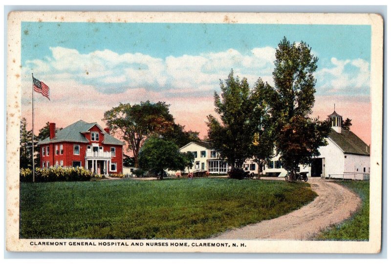 1916 Claremont General Hospital and Nurses Home Claremont NH Postcard