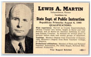 1940 Lewis A. Martin Independence Kansas KS Political Advertising Postcard