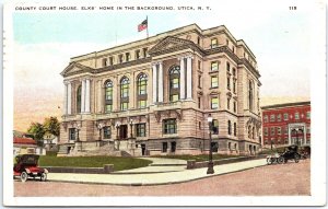 VINTAGE POSTCARD COURT HOUSE AND ELKS HOME AT UTICA NEW YORK 1920s [lgt crease]