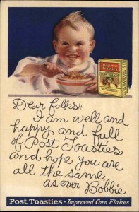 Post Toasties Baby Eating Cereal Ad Advertising Vintage Postcard