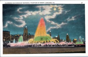 Clarence Buckingham Memorial Fountain at Night Chicago Illinois Postcard