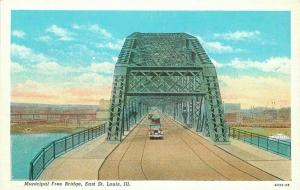 Autos Municipal Free Bridge St Louis Illinois 1920s Postcard Watson Teich 2225