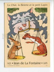 422509 FRANCE 1995 Fables Jean de La Fontaine CAT Weasel Rabbit  postal RPPC