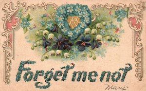 Vintage Postcard Forget Me Not Letter Petals Calligraphic Borders Greetings Wish