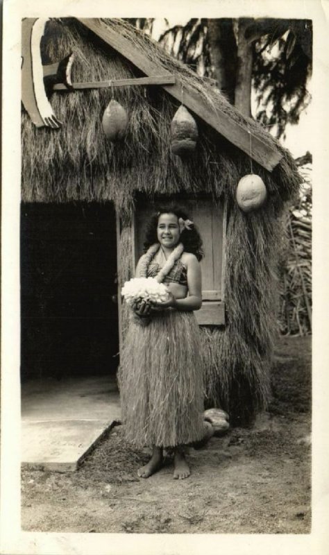 hawaii, Native Hula Girl with Coral (1930s) Real Photo