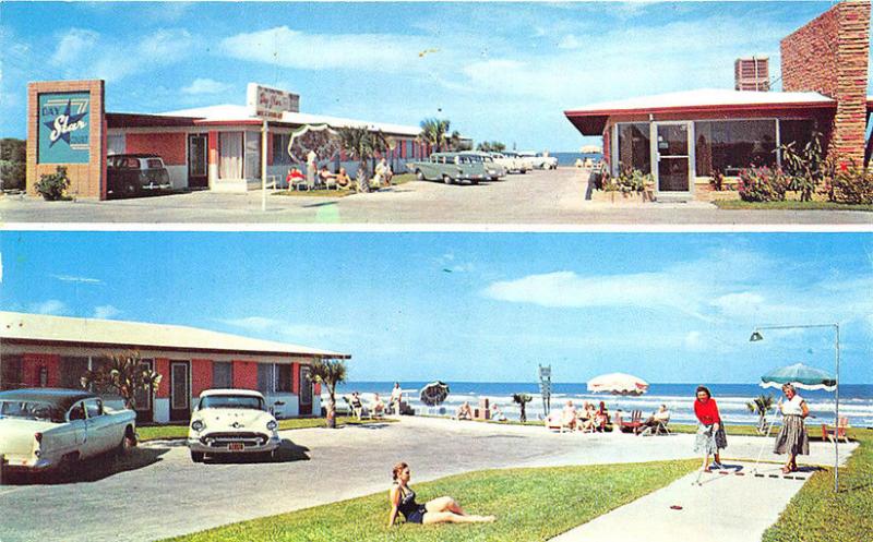 Daytona Beach FL Day Star Court, Duo View Old Cars Postcard