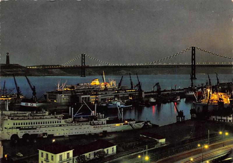 Portugal Old Vintage Antique Post Card Ponte Salazar, de Noite Lisboa 1968