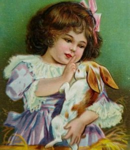 Antique Easter Greeting Postcard Bunny Girl Pastel Eggs Winsch Back Rome NY 1908