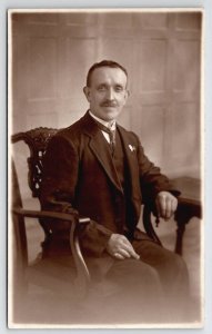 RPPC Dapper English Man Buckley Studio Portrait Real Photo Postcard B38