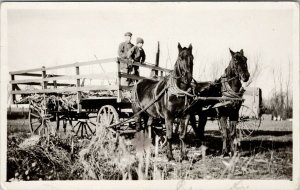 Man & Child Horses Wagon Farming Agriculture Real Photo Postcard F77