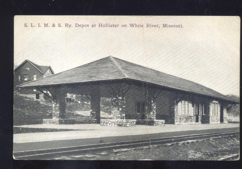 HOLLISTER MISSOURI AT WHITE RIVER RAILROAD DEPOT STATION VINTAGE POSTCARD MO.