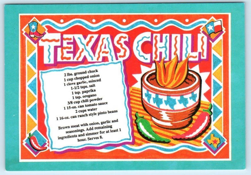 3 Postcards TEXAS CHILI ~ Illustrated RECIPES Nice Graphics  4x6