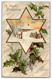 Stevens Point WI Postcard Christmas Houses Winter Scene Holly Berries Nash