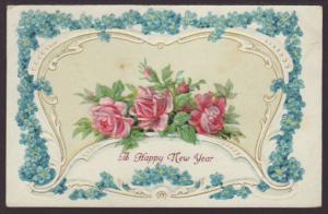A Happy New Year,Roses Postcard 
