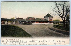 1906 PLAINFIELD NEW JERSEY*NJ*TRAIN STATION*RAILROAD*KOEBER PUBLISHER*POSTCARD