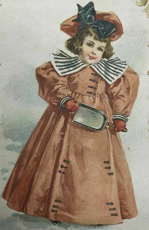 Chicago Cottage Organ Co Victorian Trade Card Kingsbury Piano Girl Pink Dress 