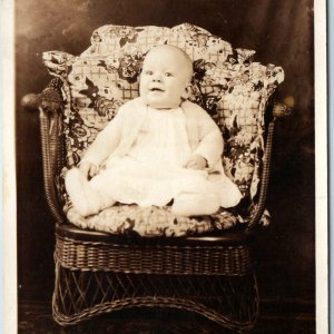 c1910s Happy 6mo Baby Portrait RPPC Chair Smiles Laugh Boy Bobby Real Photo A212