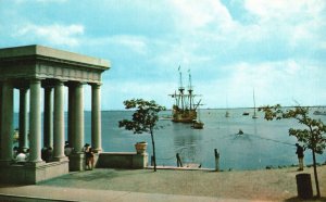 Vintage Postcard Mayflower II Canopy Over Plymouth Rock Massachusetts MA Bromley