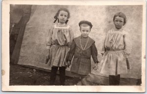 VINTAGE POSTCARD A BROTHER AND HIS (2) SISTERS IN REAL PHOTO RPPC 1904 - 1920s