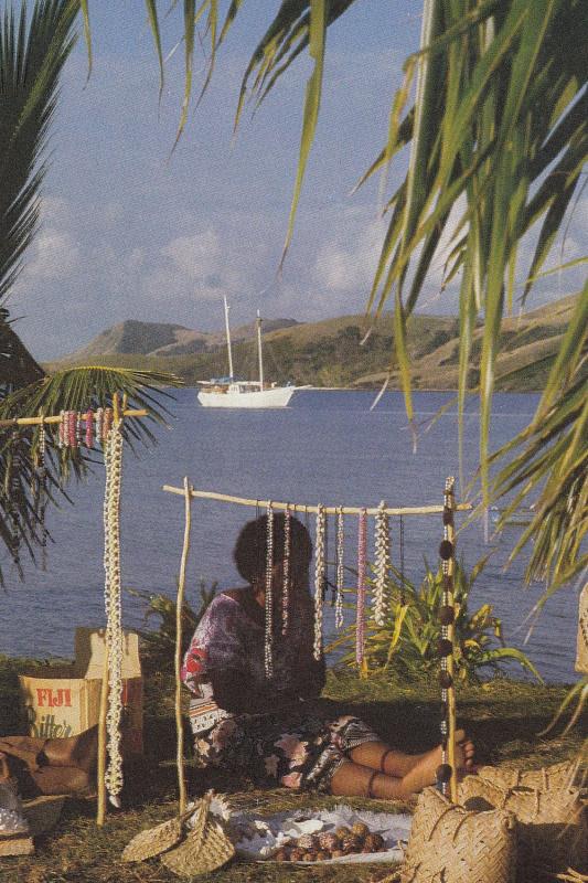 Fiji Jewellery Market Trader Seller Awaits Fijian Ship Passengers Postcard