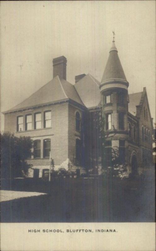 Bluffton IN High School c1905 Real Photo Postcard