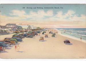 Florida Jacksonville Beach Driving and Bathing On The Beach 1941 Curteich