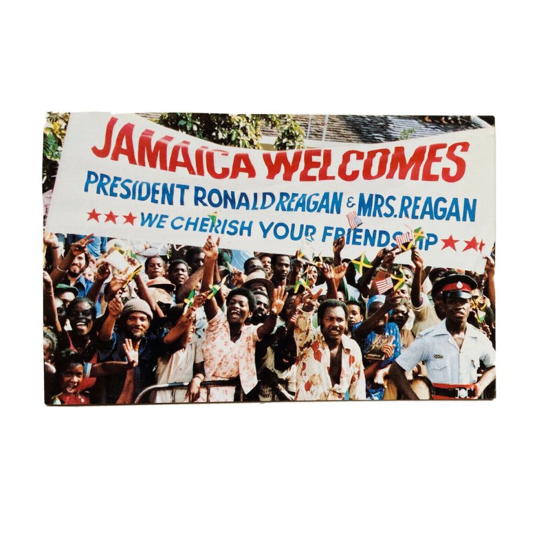 Jamaica President Ronald Reagan & Mrs Reagan 1982 Visit Postcard