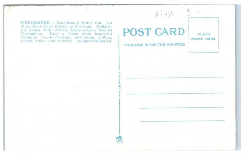 Early 1900s Ogunquit, Maine, Wedgemere Motor Inn Postcard