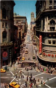 Vtg San Francisco CA Powell & Market Street showing Turntable Cable Car Postcard