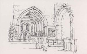 Nave Altar St Aidens Bamburgh Church Northumberland 70s Artist Drawing Postcard