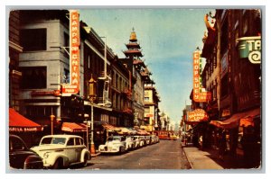 1954 Chinatown San Francisco Postcard Vintage Standard View Card Old Cars Signs 