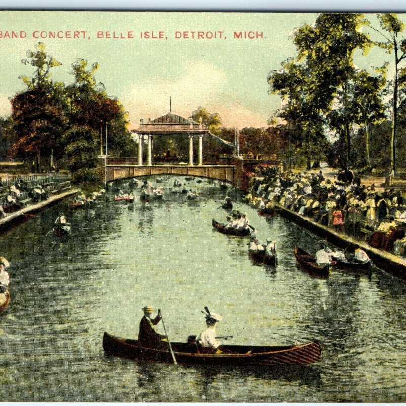 c1910s Detroit, MI Band Concert Belle Isle Victorian Crowd People Mich. PC A153