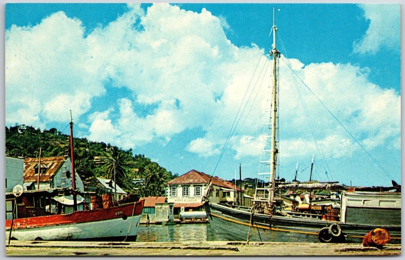 In Castries Harbour St. Lucia West Indies Fishing Boats Sloops Postcard