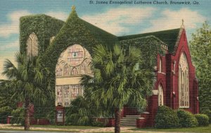 Vintage Postcard 1930's St. James Evangelical Lutheran Church Brunswick Georgia