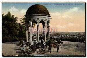 Old Postcard Wiesbaden Nerotempel mit Blick auf Wiesbaden horse Horse