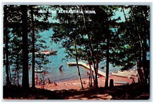 c1960 Hello From Beach Port Speedboat Dock Canoe Alexandria Minnesota Postcard