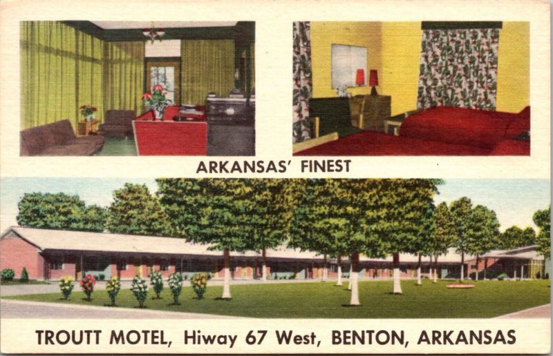 Linen Postcard Troutt Motel Highway 67 West in Benton, Arkansas