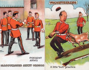 Illustrated Army Orders Present Arms Butt Practice 2x Comic Postcard s