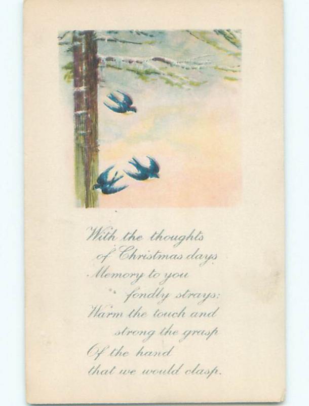 Pre-Linen christmas BIRDS FLYING UNDER EVERGREEN TREE BRANCHES k1117