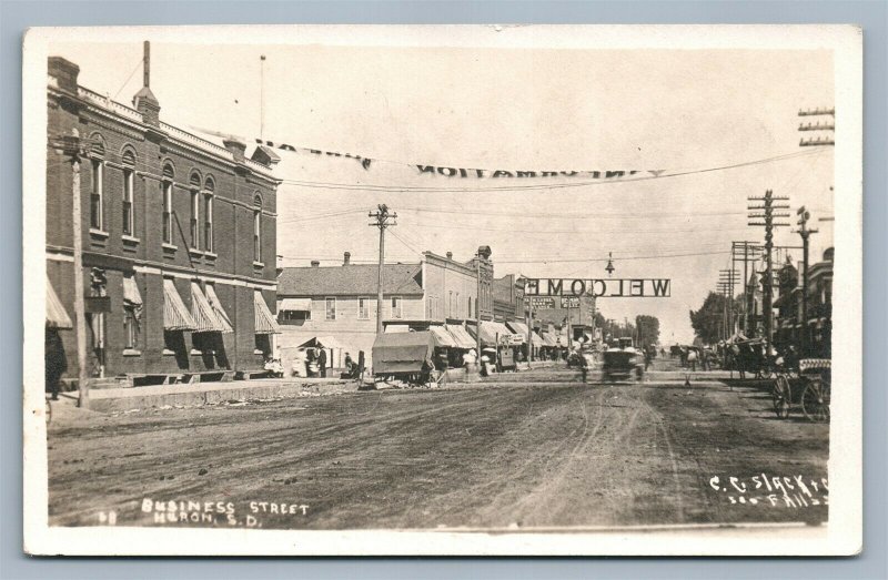 HURON SD BUSINESS STREET ANTIQUE REAL PHOTO POSTCARD RPPC