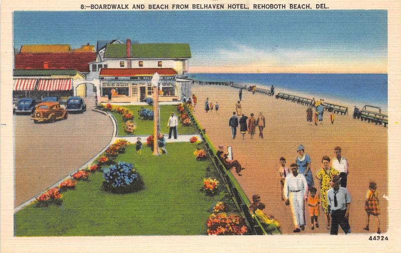 F4/ Rehoboth Beach Delaware Postcard Linen Boardwalk Beach Belhaven Hotel 2