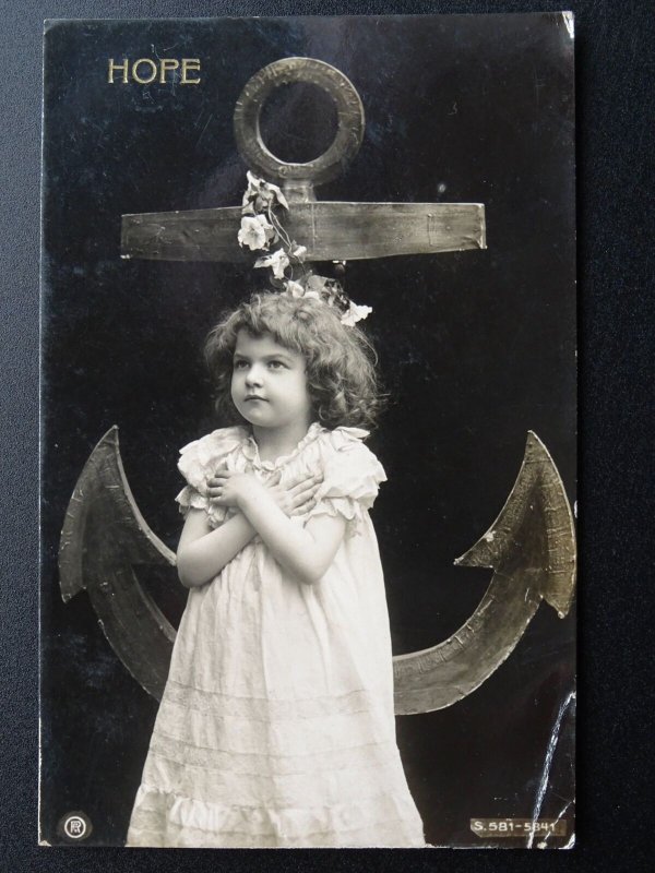 Greetings 3 x LITTLE GIRL as FAITH HOPE & CHARITY c1906 RP Postcards by Rotophot