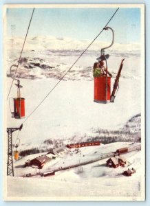 LAPPLAND, SWEDEN ~ Unique Ski Lift over RIKSGRÄNSEN Skiers  4x6 Postcard