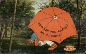 Real Park Scene - Couple Under Umbrella Comic c1910 Postcard