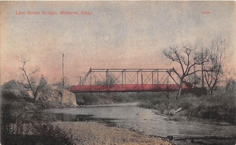 E74/Minerva Ohio Postal Carroll Co 1910 línea puente del Ferrocarril de calle 5 