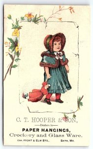 c1880 BATH ME C.T. HOOPER & SON PAPER HANGINGS CROCKERY GLASS TRADE CARD Z1442