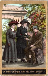 Postcard Th. Eismann 1131 Change will do him good - Women giving money to man